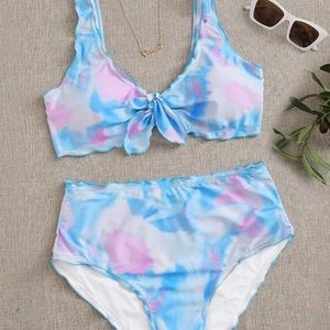 Plus tie dye knot front bikini swimsuit